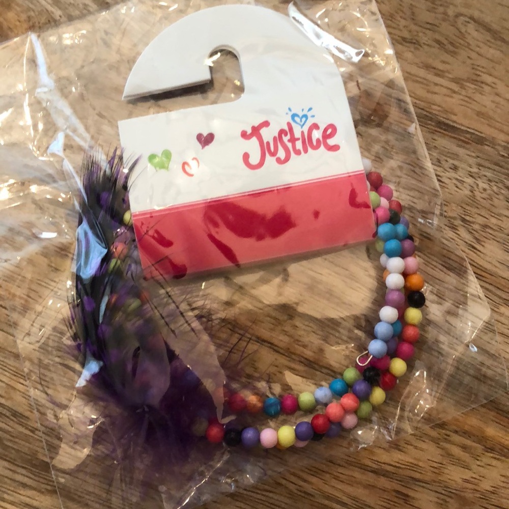 Justice Bead Wrap Bracelet Purple Dot Feather